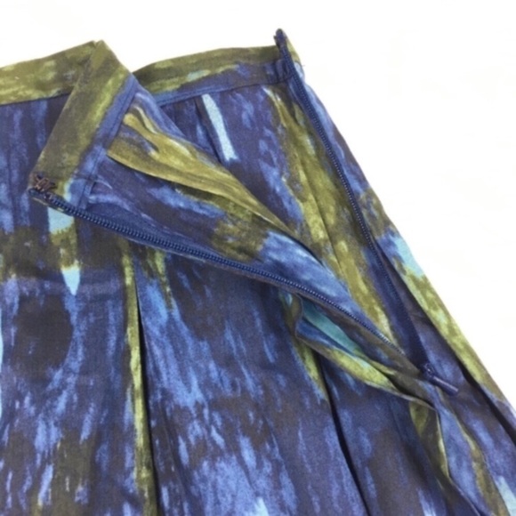 TALBOTS Skirt A Line Watercolor Tie Dye Stripe Blue Green Summer Petite Size 6P - Picture 3 of 6